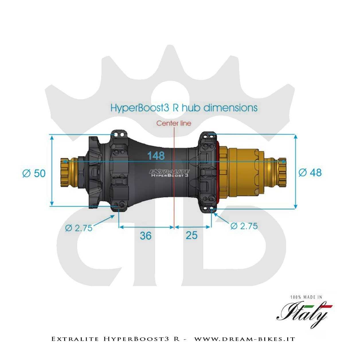 Extralite HyperBoost3 R MTB Boost Rear Hub 148 gr.