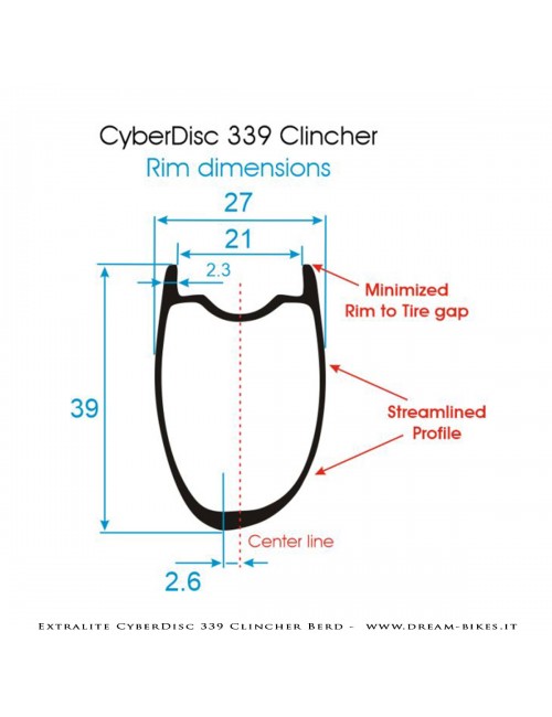 Extralite CyberDisc 339 Clincher Berd, Ruote Strada Disco - 990 gr.