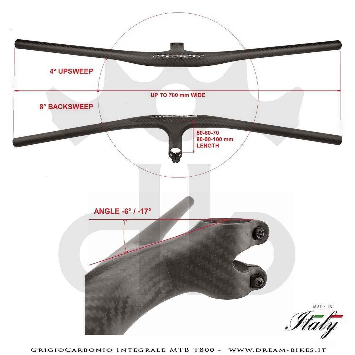 GrigioCarbonio Integrale MTB T800 Manubrio Carbon Ultraleggero da 139 gr.