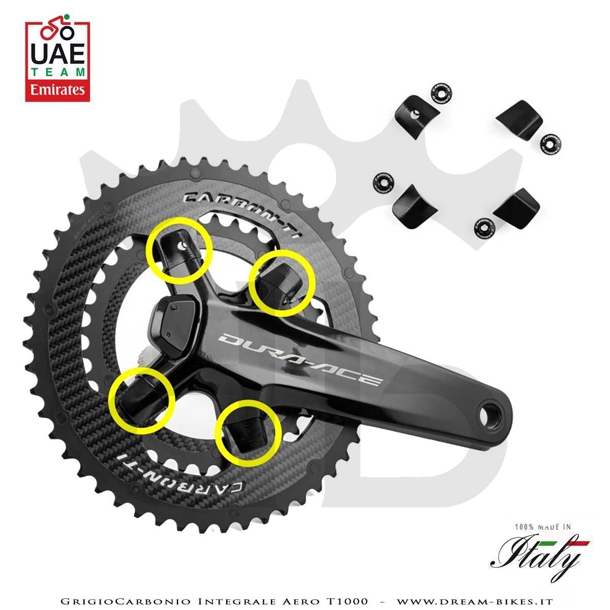 Carbon-Ti X-Cover DA9200 Black Kit Viti Fissaggio Corone Sagomate Per Pedivelle Dura-Ace 9200 12v