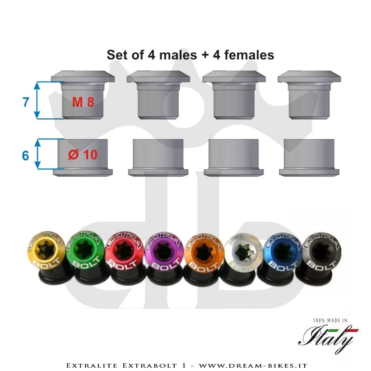 Extralite ExtraBolt 1 Kit Bussole Corona Ultraleggere (4 Maschi + 4 Femmine)