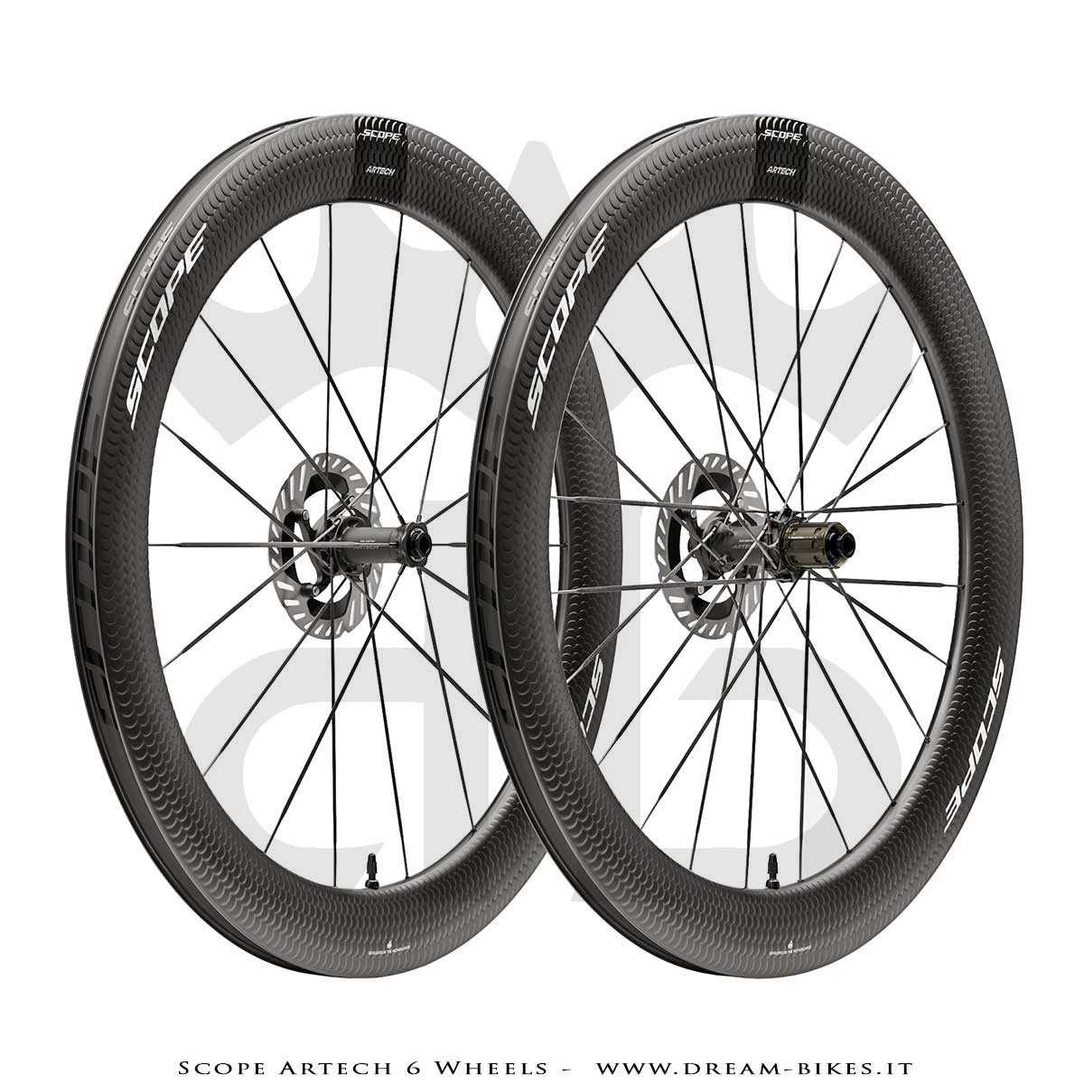 Scope Artech 6 Clincher-Tubeless Disc Road Wheels 65 mm Profile, 1244 gr.