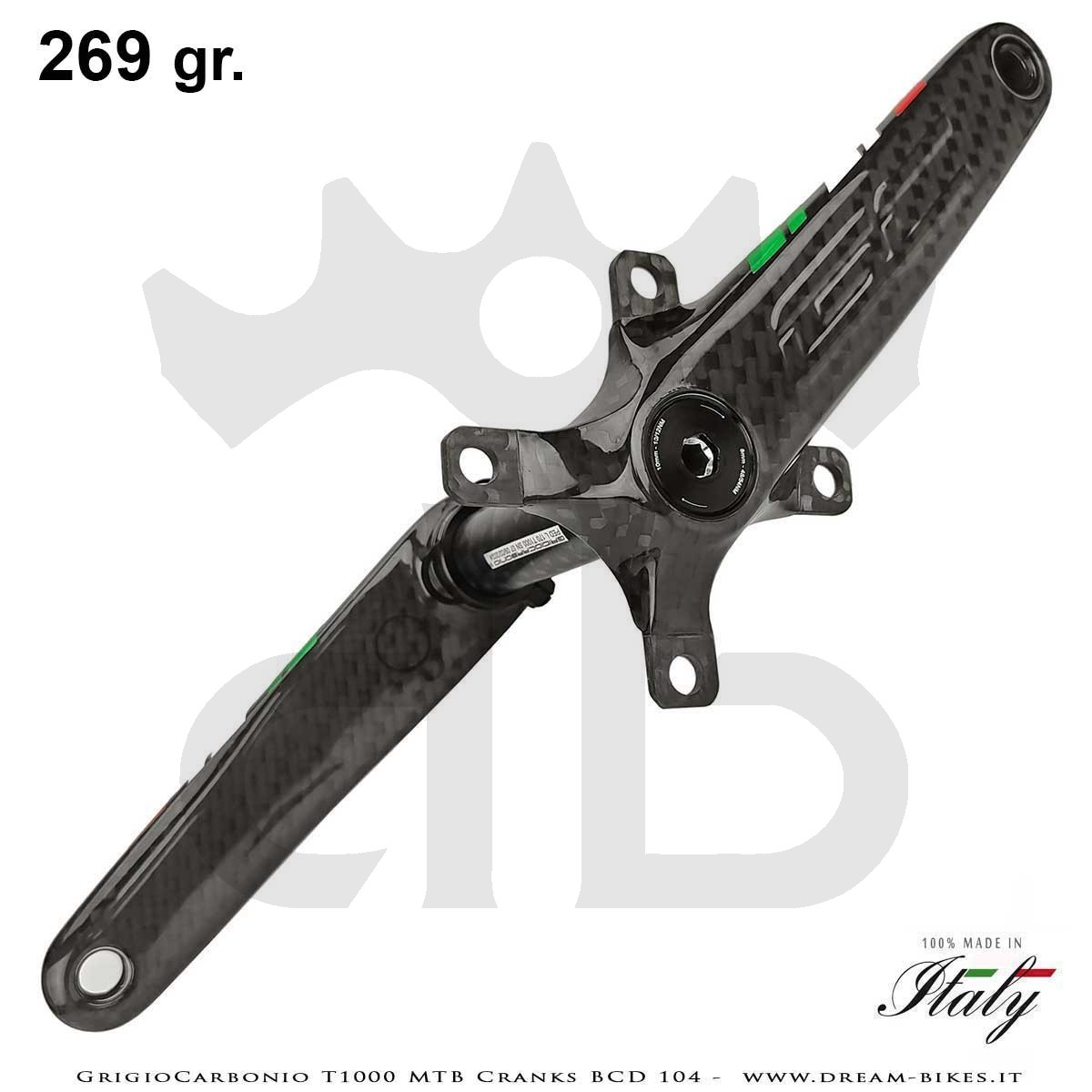 Pedivelle GrigioCarbonio MTB T1000 - BCD 104 mm - 269 gr.