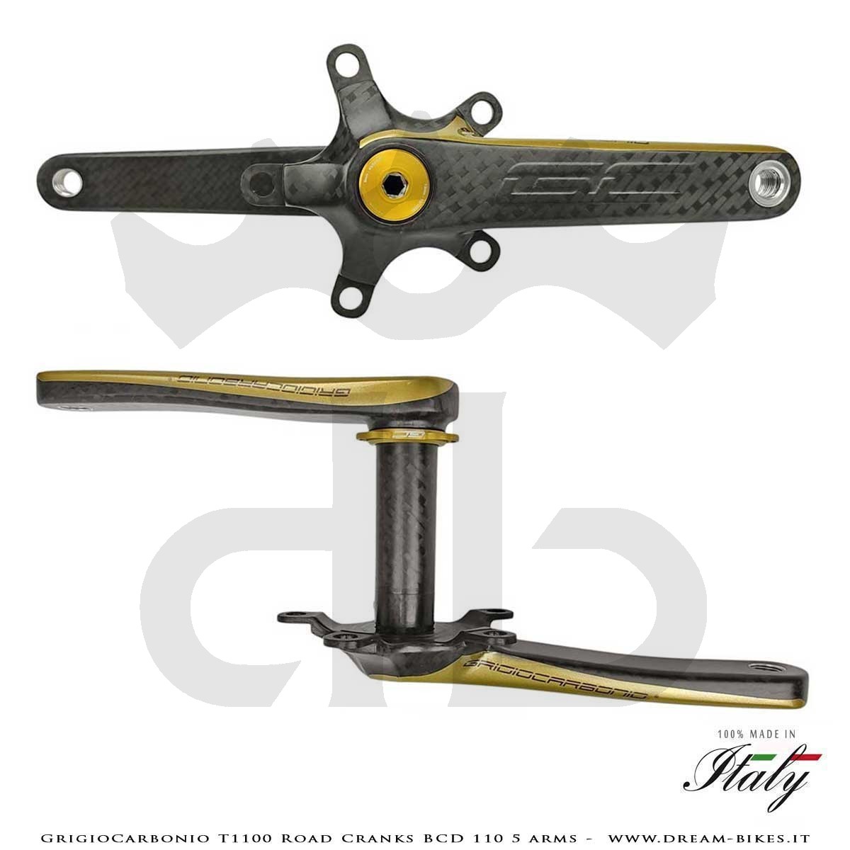 GrigioCarbonio Road T1100 BCD 110 mm Cranks - 5 Arms - 225 gr.