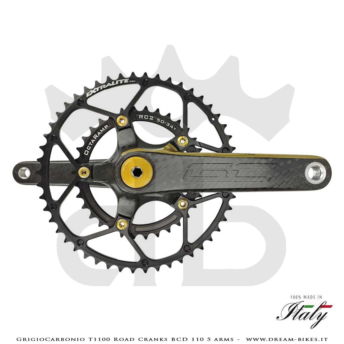GrigioCarbonio Road T1100 BCD 110 mm Cranks - 5 Arms - 225 gr.