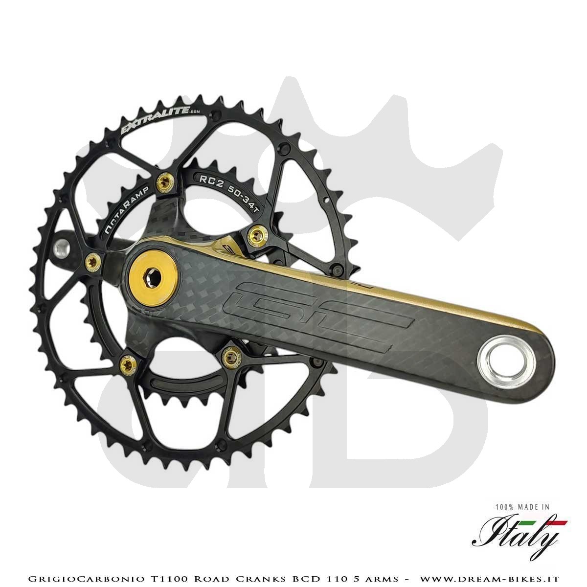 GrigioCarbonio Road T1100 BCD 110 mm Cranks - 5 Arms - 225 gr.