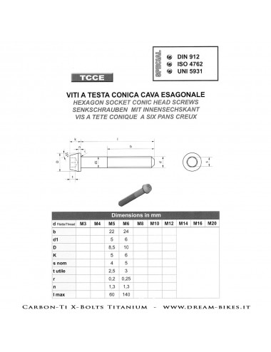 Carbon-Ti X-Bolts Titanium Viti in Titanio a Testa Conica Cava Esagonale TCCE