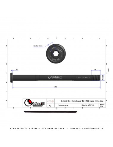 Perno Passante Posteriore Bici 12x148mm - In Lega Alluminio, Per Forcella 142*12