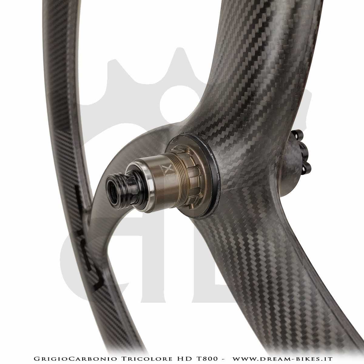GrigioCarbonio Tricolore HD T800 29" Ruote a Razze Carbon E-Bike 1390 gr.