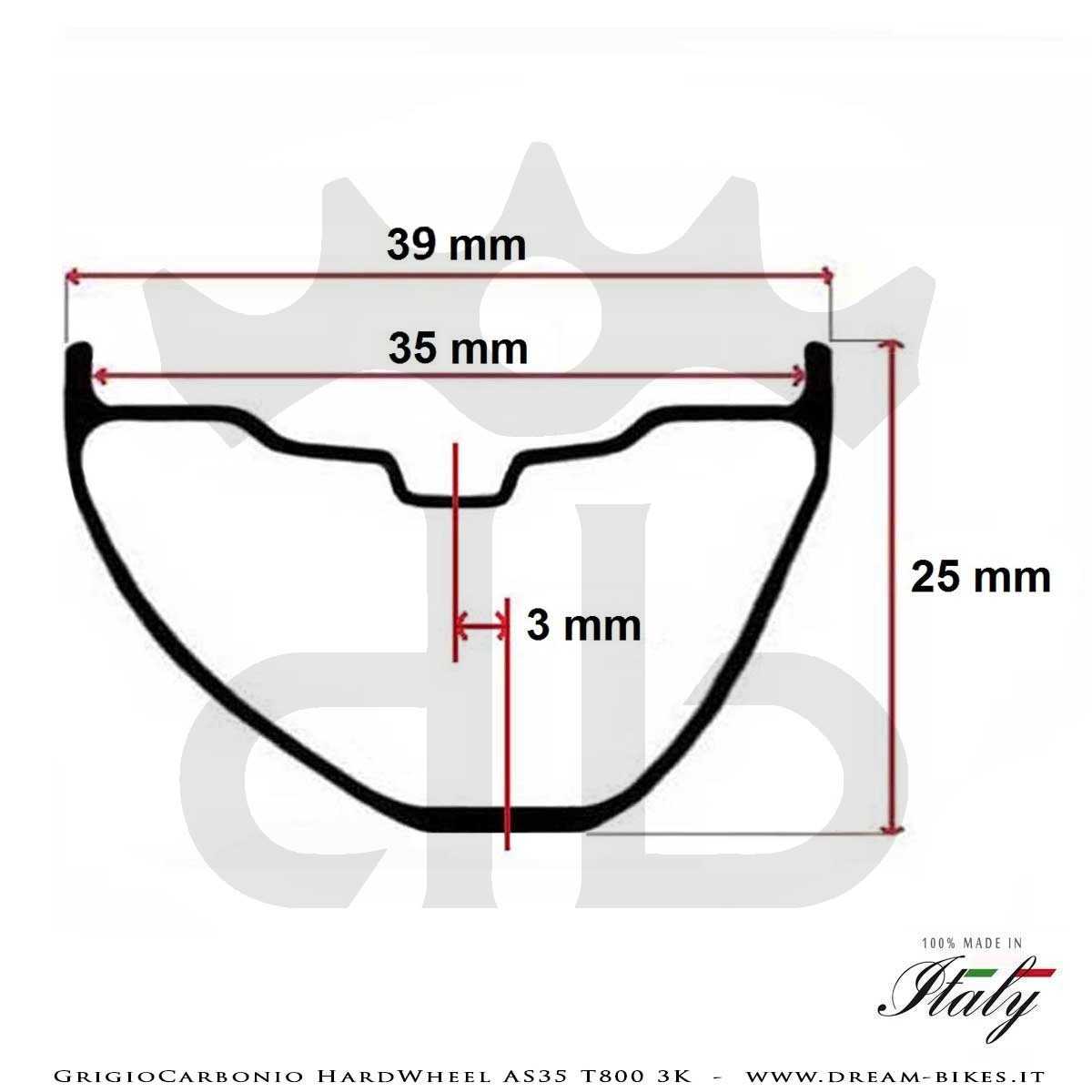 GrigioCarbonio HardWheel AS35 T800 3K Carbon 29" Clincher Rim 360 gr.
