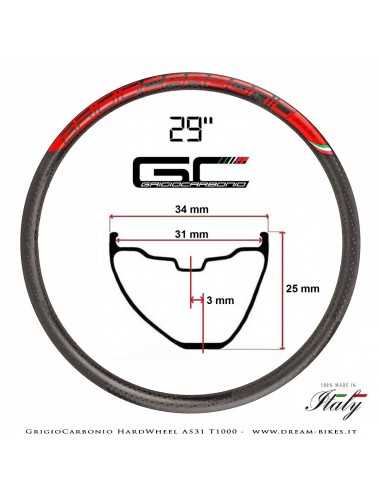 GrigioCarbonio HardWheel AS31 Cerchio Carbon 29" T1000  290 gr.