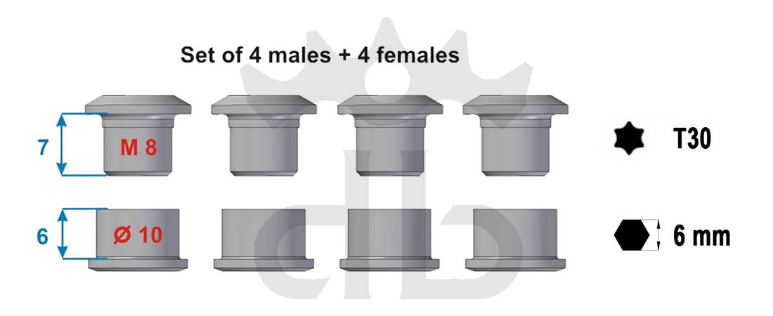 Extralite ExtraBolt 1 Kit Bussole Corona Ultraleggere (4 Maschi + 4 Femmine)