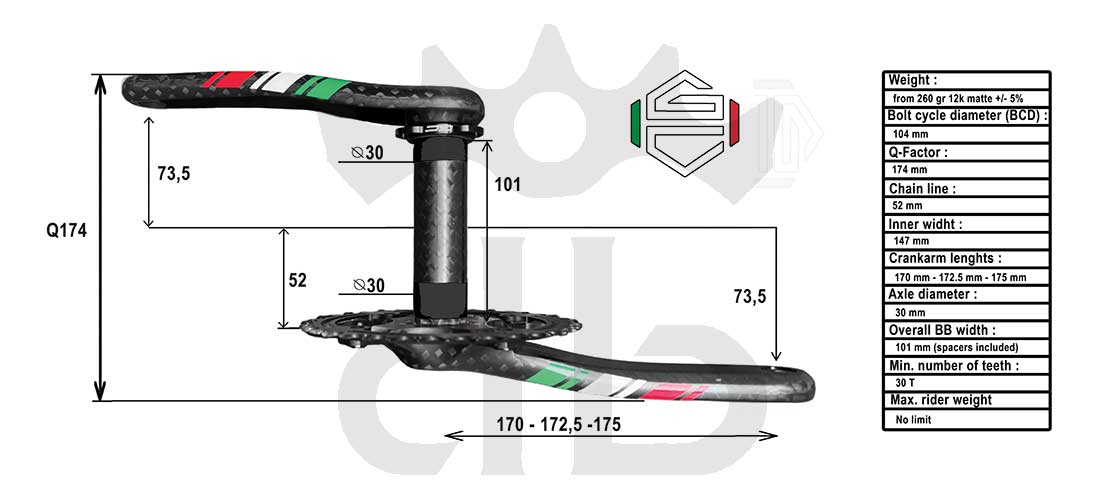 Pedivelle GrigioCarbonio MTB T1000 - BCD 104 mm - 269 gr.